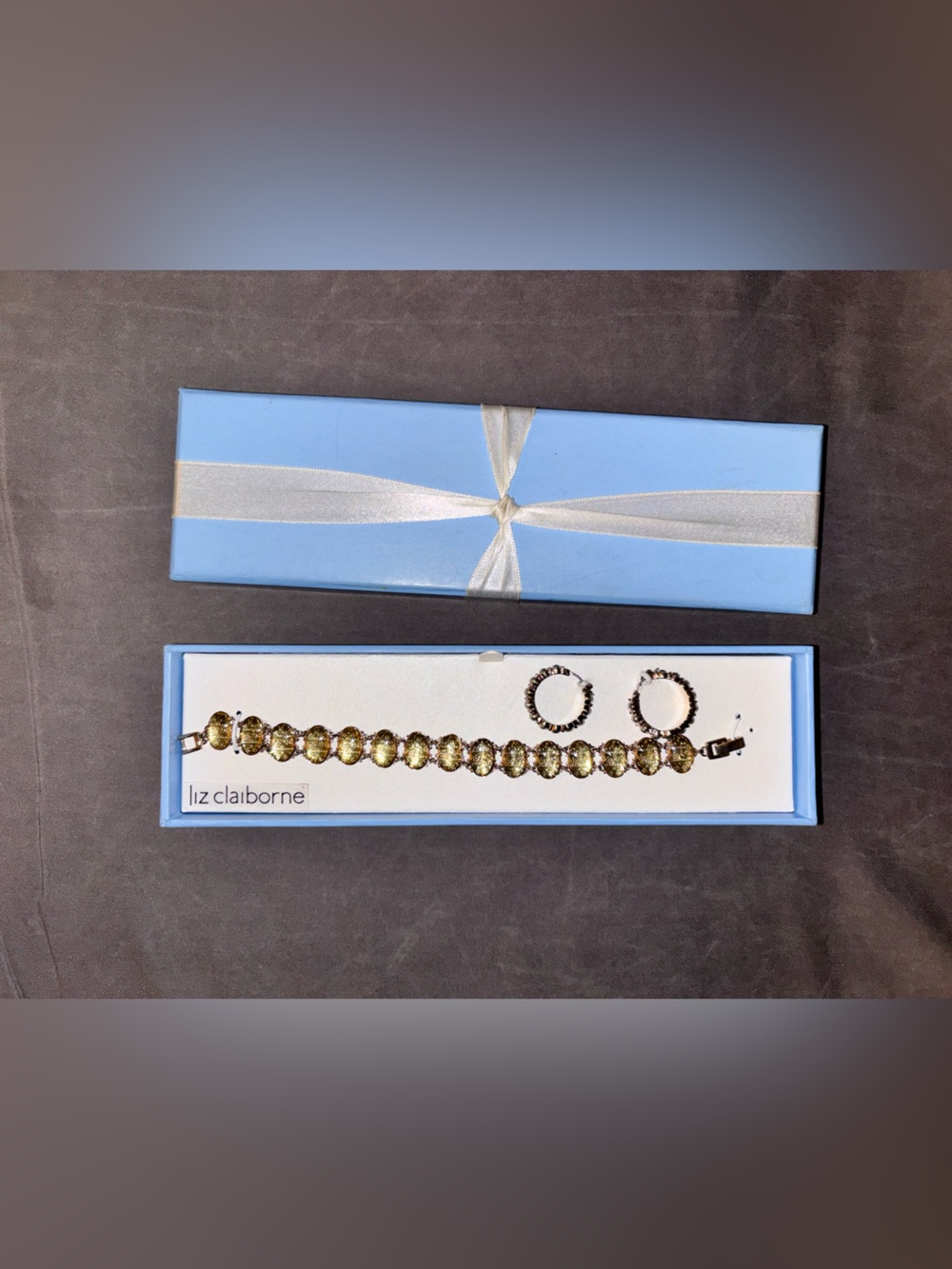 Brand New Liz Claiborne Gold-Tone Crystal Bracelet with Matching Hoop Earrings
